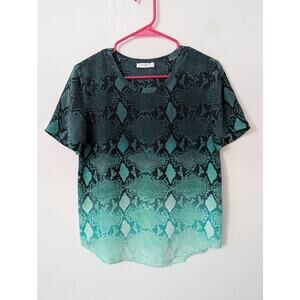 equipment femme green ombre snake print short sleeve silk blouse